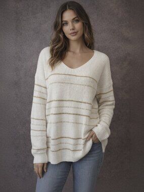 [NWT] Cocoimo Drop Shoulder Loose Fitting Striped V-Neck Sweater